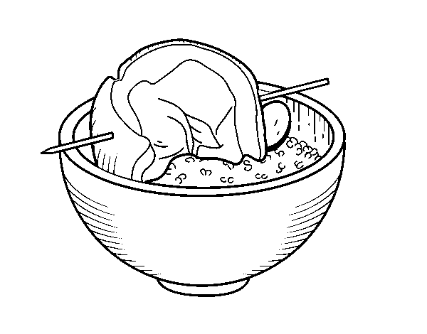 Coloriage de Brochette boeuf avec du riz pour Colorier