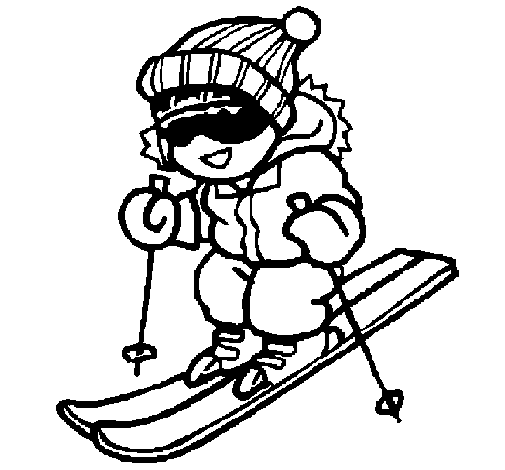 Coloriage de Enfant en train de skier pour Colorier