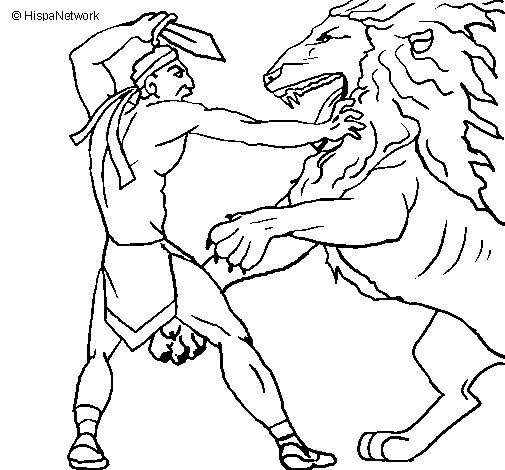 Coloriage de Gladiateur contre lion pour Colorier
