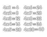 <span class='hidden-xs'>Coloriage de </span>La table de multiplication du 4 à colorier