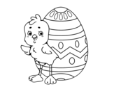 Dibujo de Poussin sympathique avec oeuf de Pâques