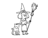 <span class='hidden-xs'>Coloriage de </span>Sorcière avec le chat Halloween à colorier