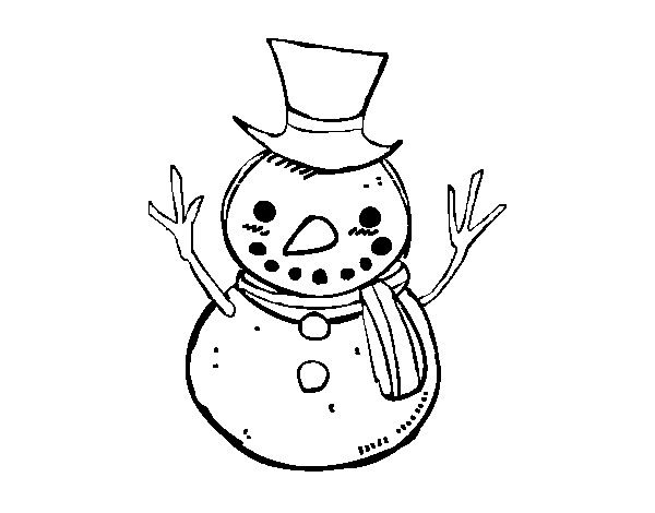 Coloriage de Un bonhomme de neige avec un chapeau pour Colorier