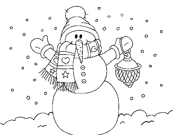Coloriage de Un bonhomme de neige de neige de Noël pour Colorier